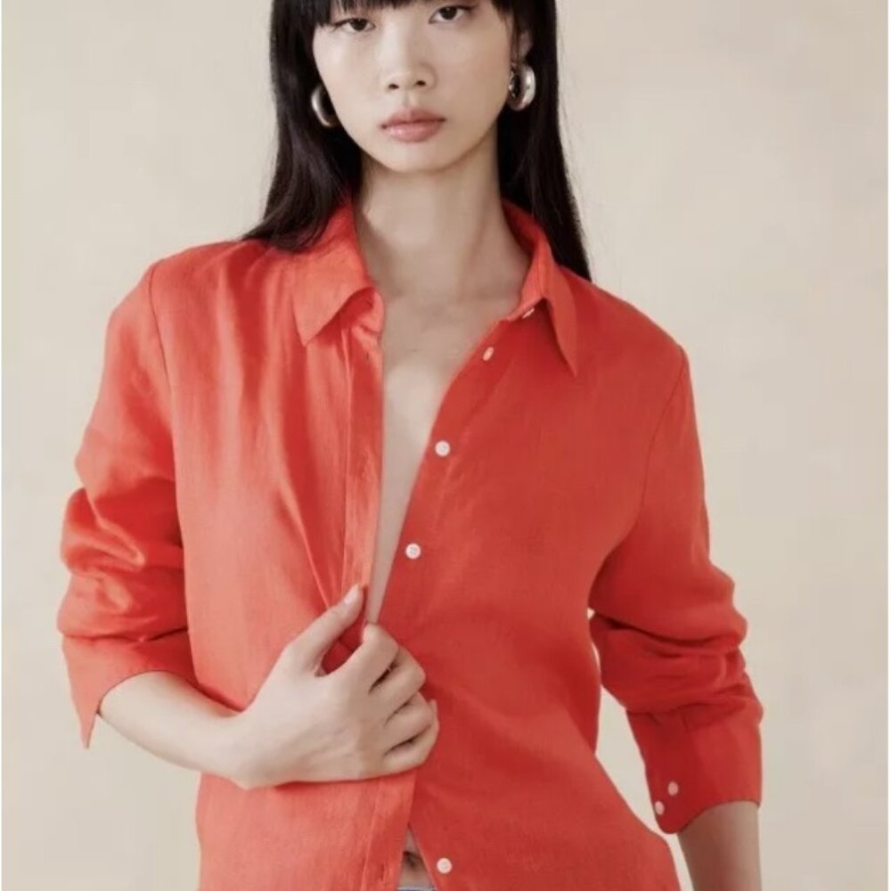 NWT - Banana Republuc Women's The Perfect Linen Shirt, Coral - Size XXL